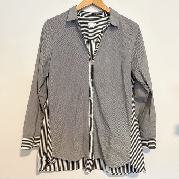 J.Jill flattering stripes gray and white Button Up collard Tunic Blouse - Picture 1 of 7